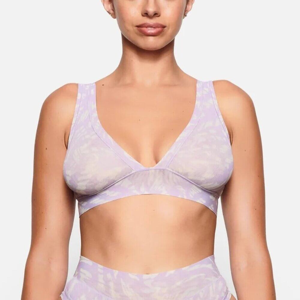 SKIMS Summer Mesh Plunge Bralette in Lilac Swirl Size XXS